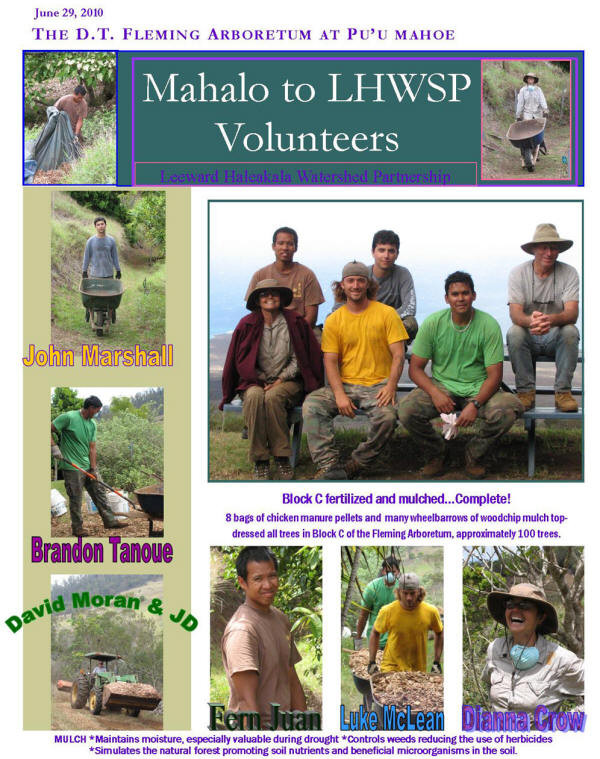 June 29, 2010- Mahalo to LHWSP Volunteers